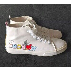 BT21 Groundup Sneakers Kids 8 Cream High Top Character Canvas Novelty